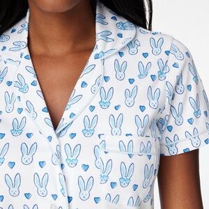 Roller Rabbit Lovestruck Polo Pajamas Blue Bunny Heart Cotton Set Womens Medium